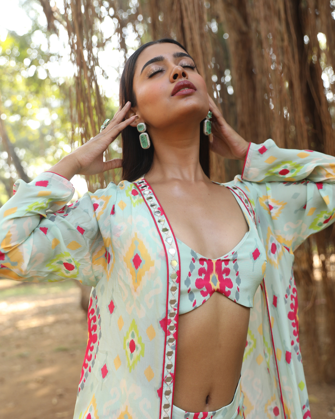 MUSKAAN - AQUA IKKAT LONG JACKET