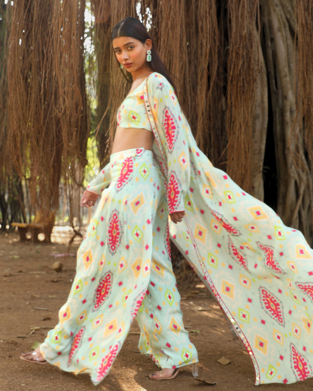 MUSKAAN - AQUA IKKAT LONG JACKET