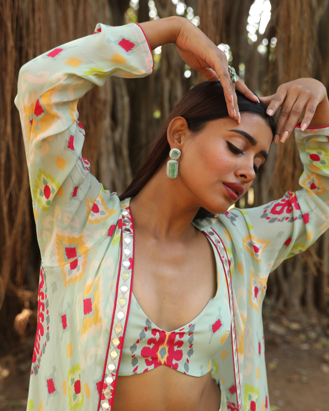 MUSKAAN - AQUA IKKAT LONG JACKET