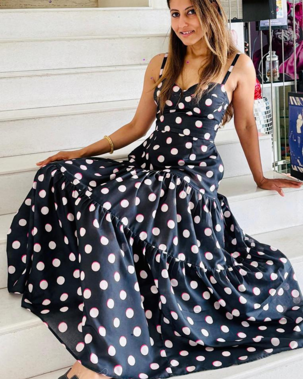 POLKA TIERED COTTON DRESS