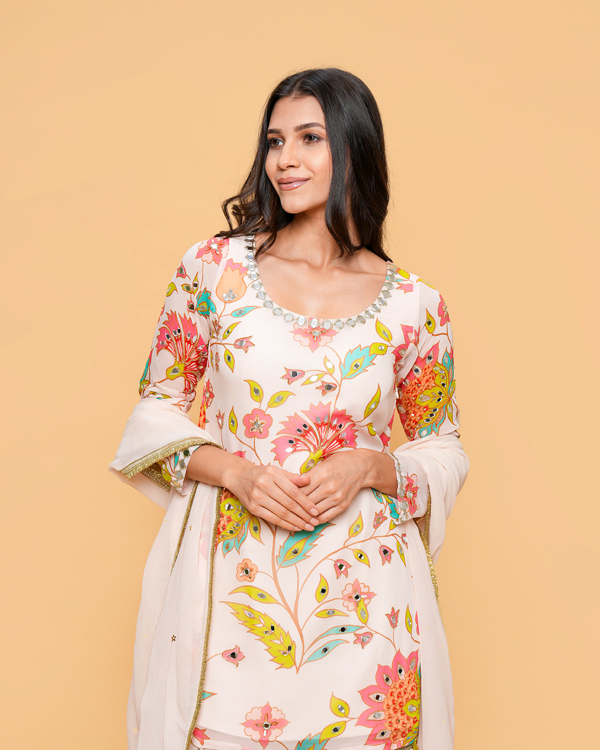 SANA FLORAL IVORY (WITH SLEEVES)