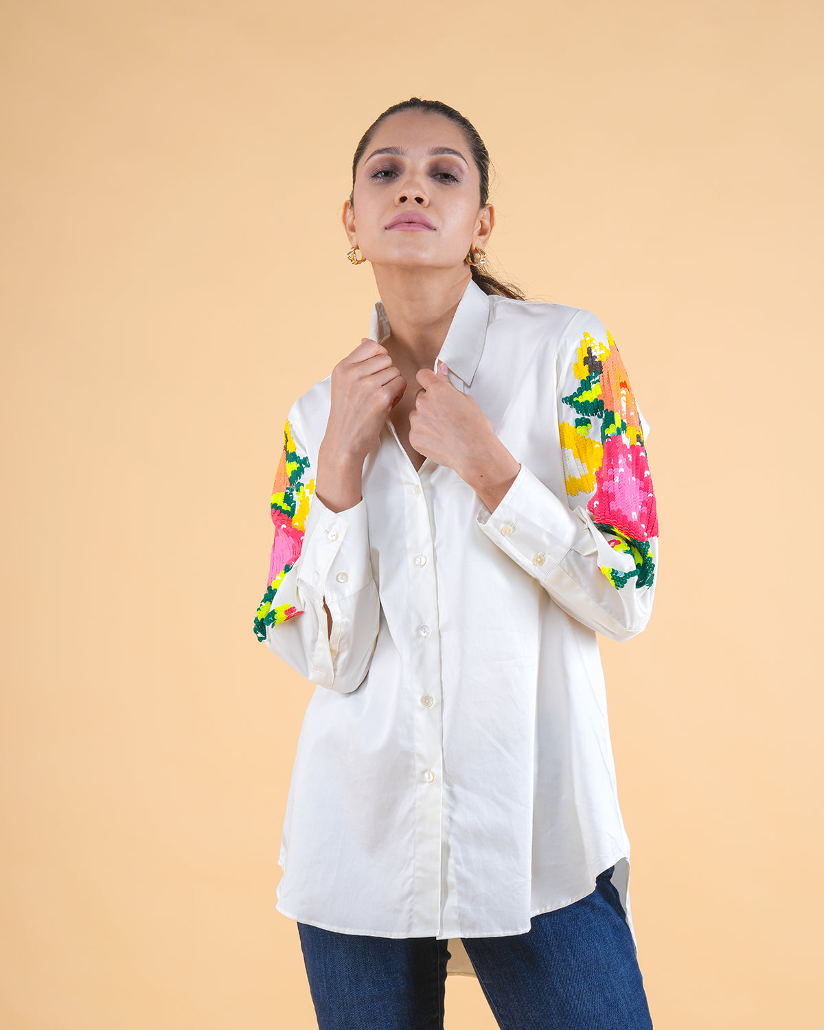 ZARA BASIC SHIRT (SOLID HAND EMB) - OFF WHITE