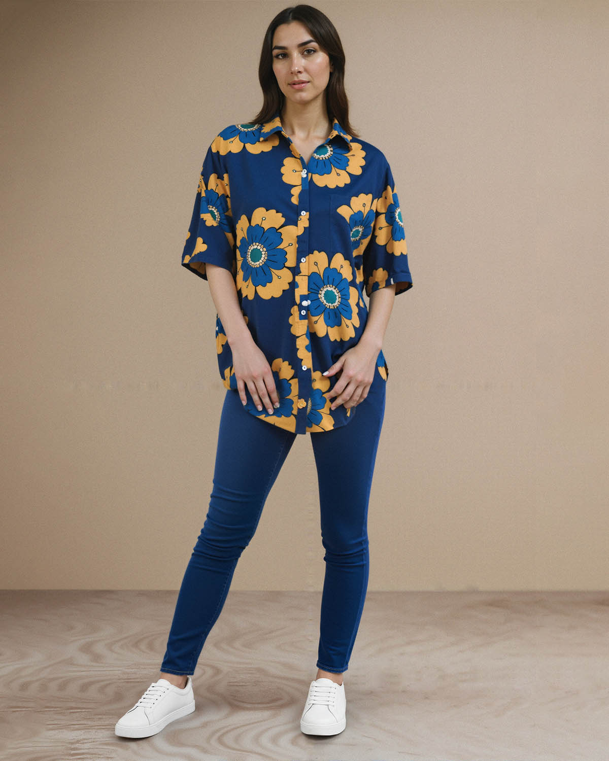 AZRA BLUE RELAXED SHIRT (PRINTED)