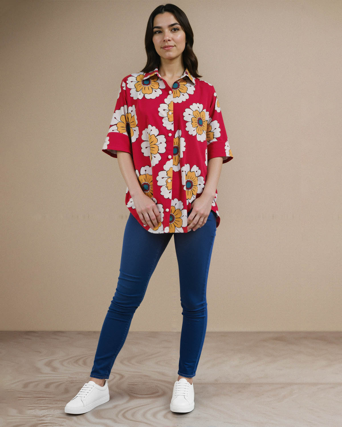 AZRA RED RELAXED SHIRT (PRINTED)