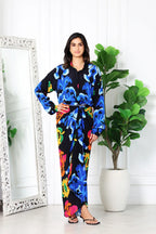 Mia Printed Black Drape Skirt Set
