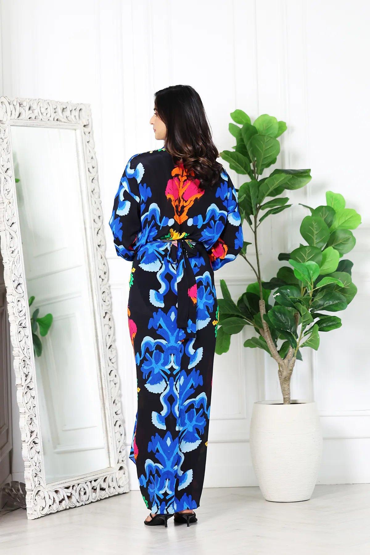 Mia Printed Black Drape Skirt Set