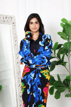 Mia Printed Black Drape Skirt Set