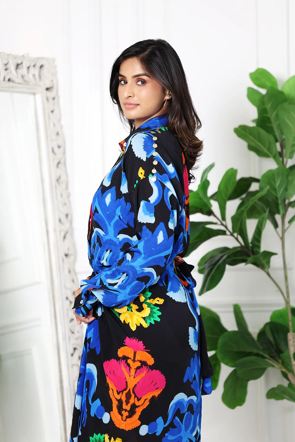 Mia Printed Black Drape Skirt Set
