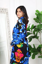 Mia Printed Black Drape Skirt Set