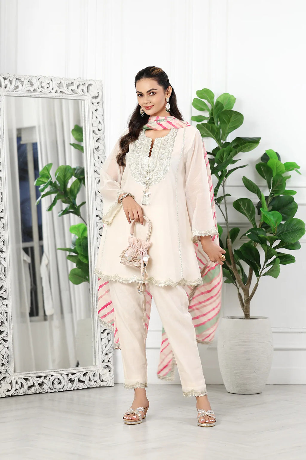 Diya Ivory Chanderi Kurta Set