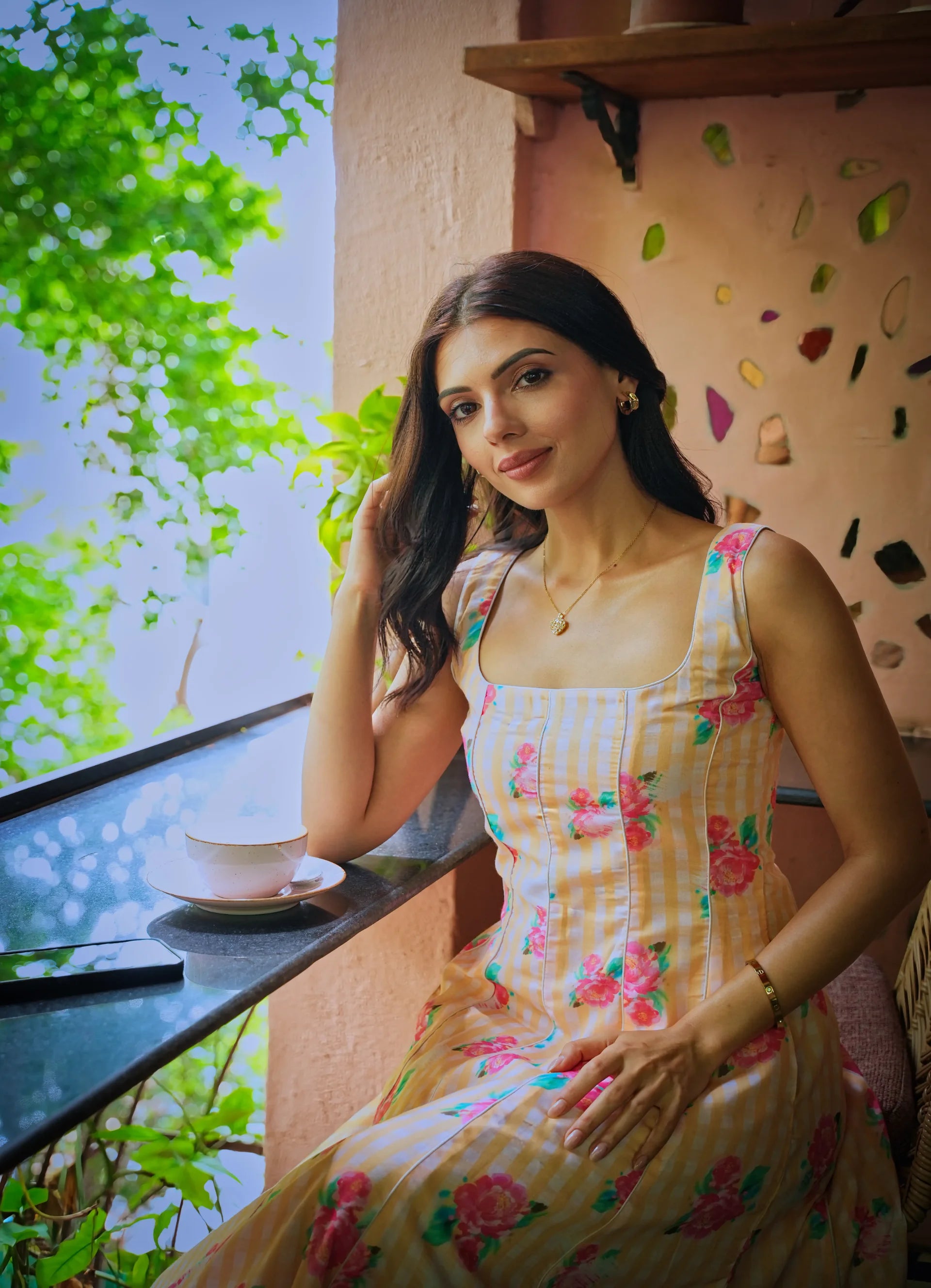 Blossom Yellow Printed Cotton Strap Dress