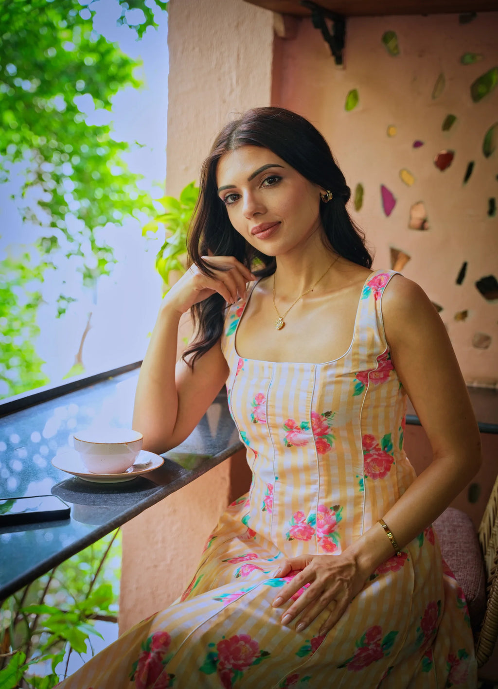 Blossom Yellow Printed Cotton Strap Dress