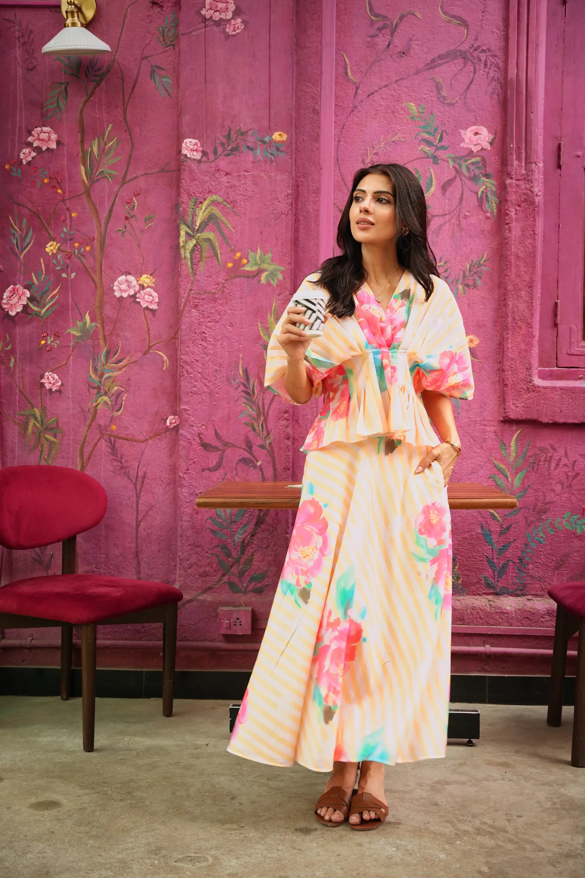 Wildflower Yellow Printed Cotton Skirt And Top Set