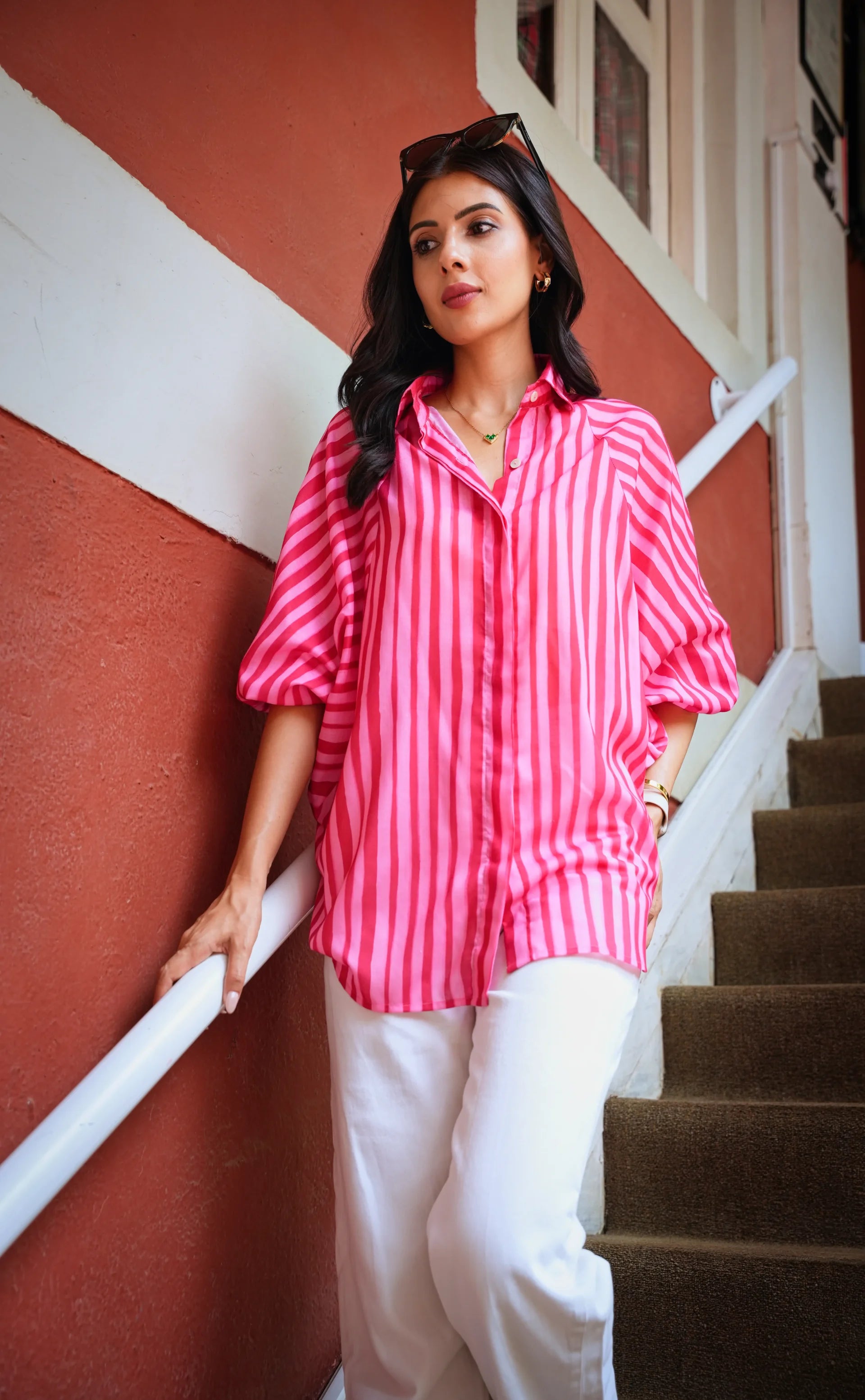 Elara Pink Striped Cotton Shirt