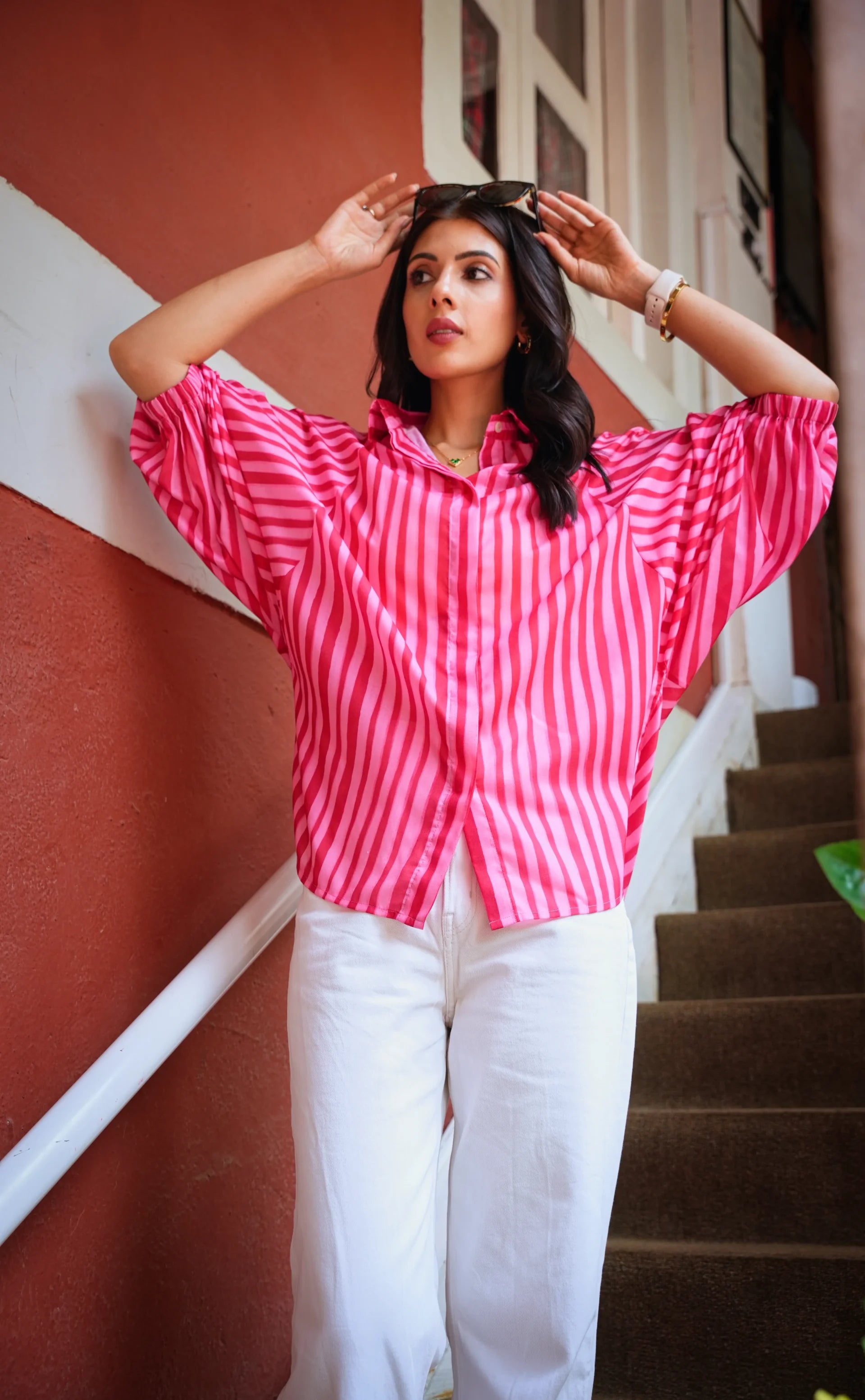 Elara Pink Striped Cotton Shirt