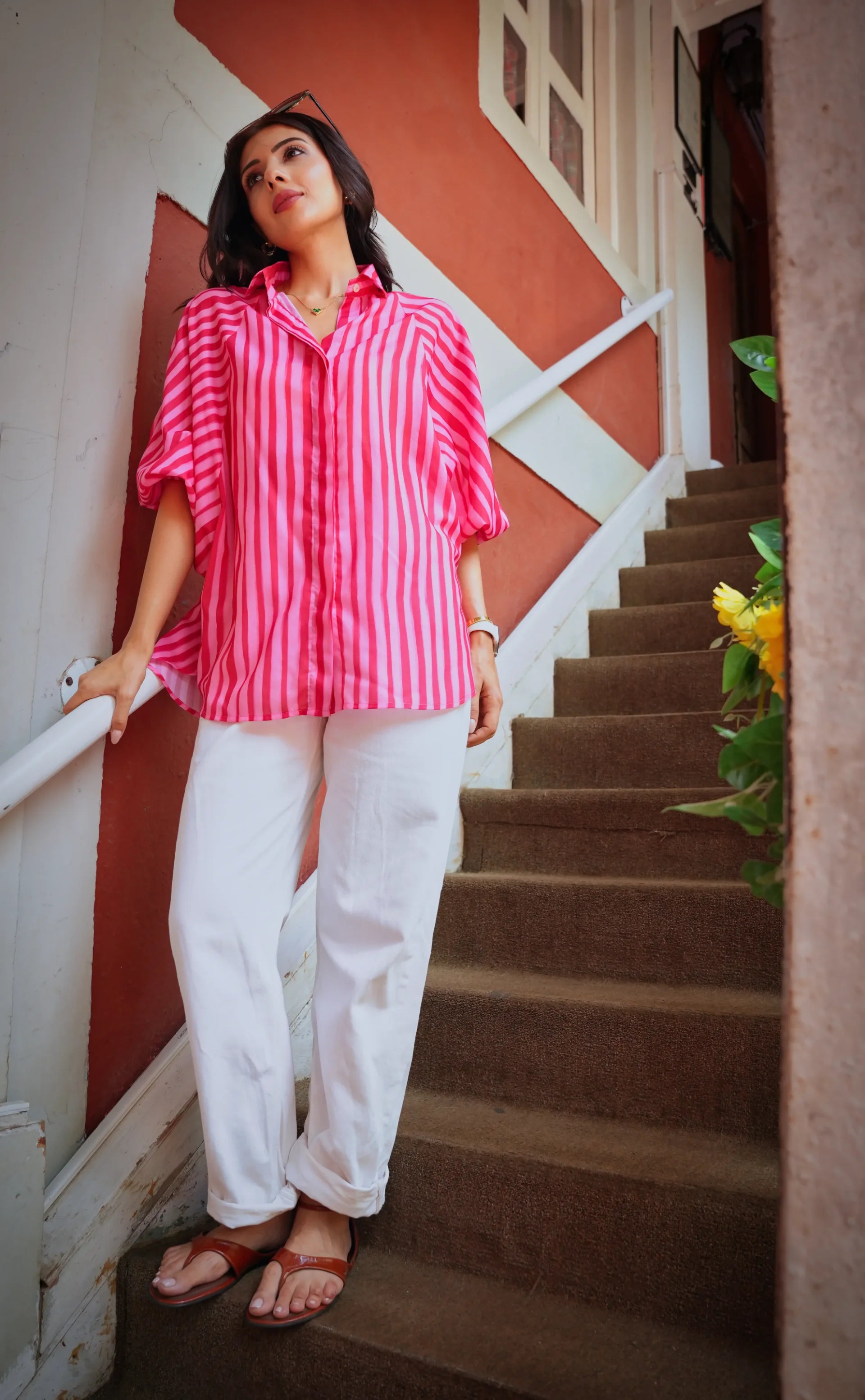 Elara Pink Striped Cotton Shirt
