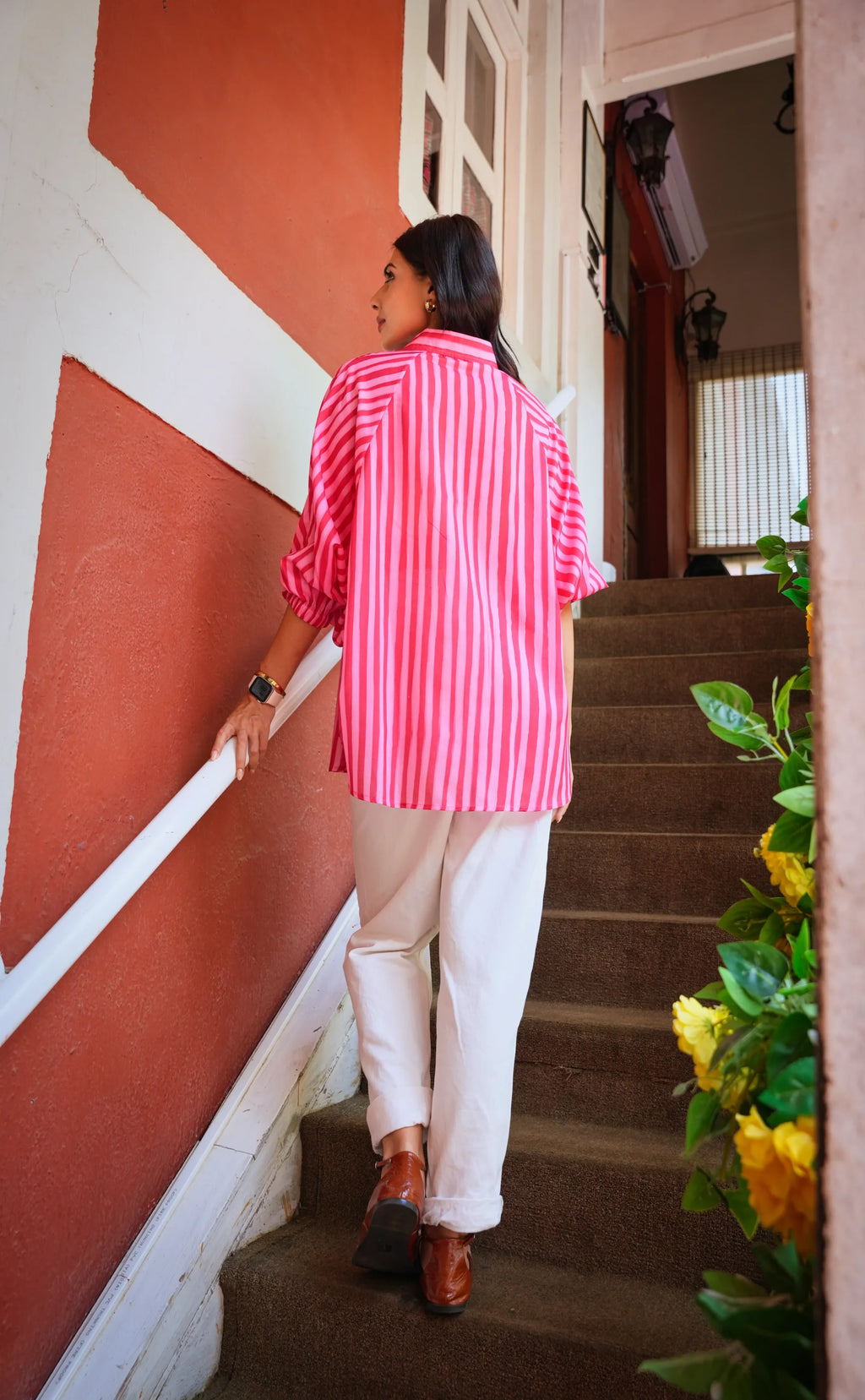 Elara Pink Striped Cotton Shirt