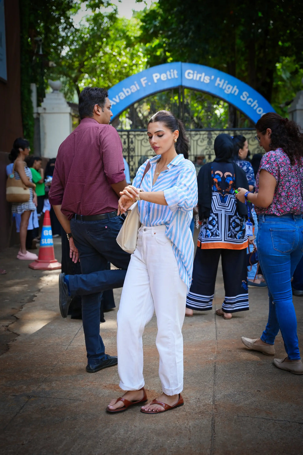 Nyra Powder Blue Striped Cotton Shirt