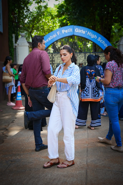 Nyra Powder Blue Striped Cotton Shirt