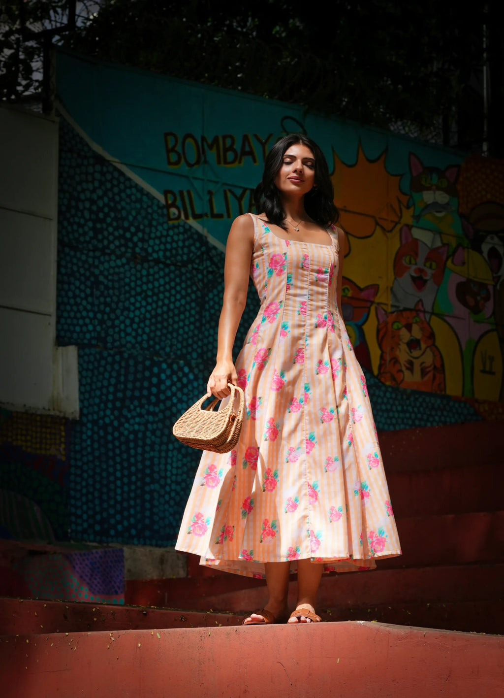 Blossom Yellow Printed Cotton Strap Dress