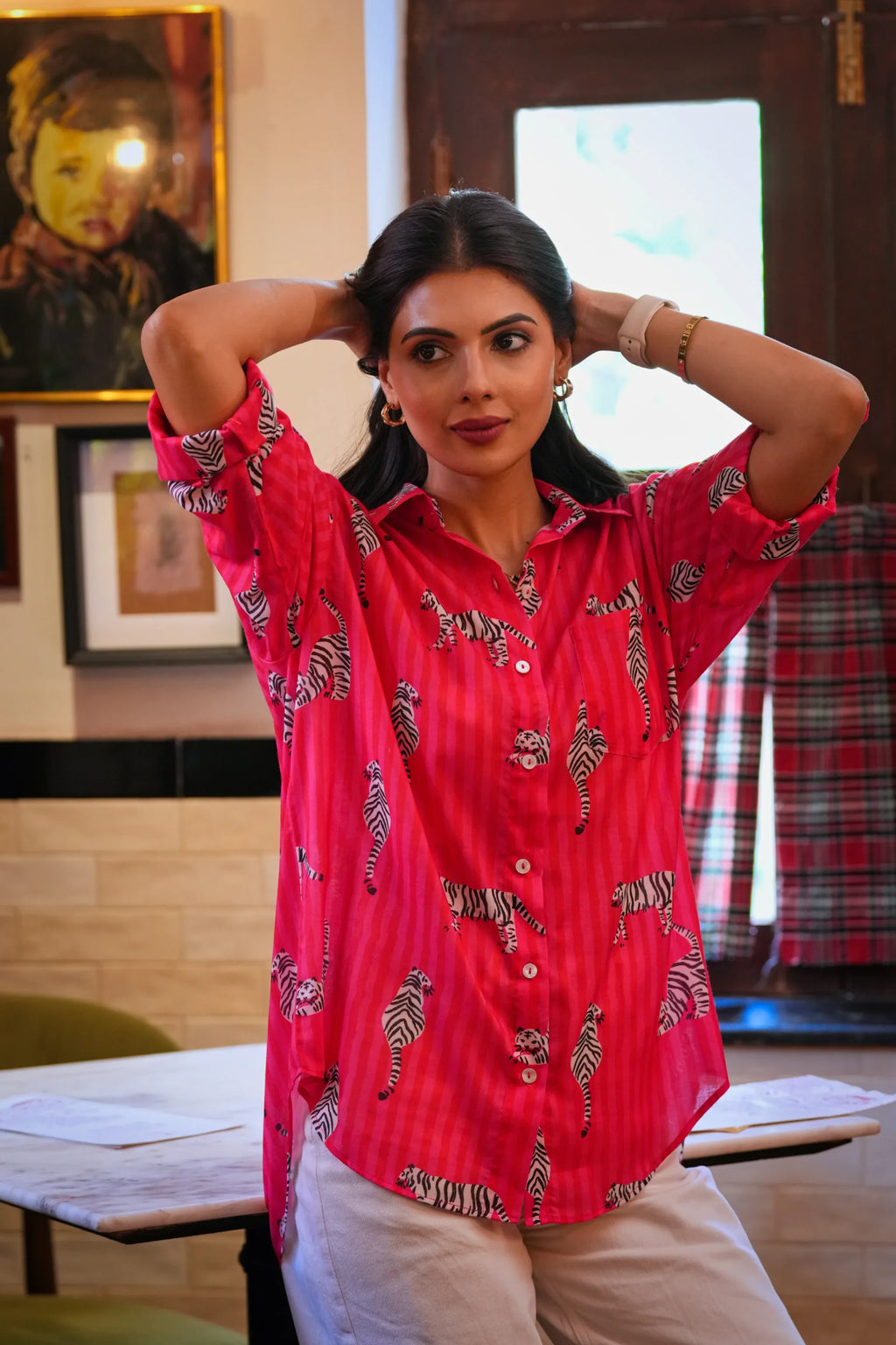 Elina Pink Printed Cotton Shirt