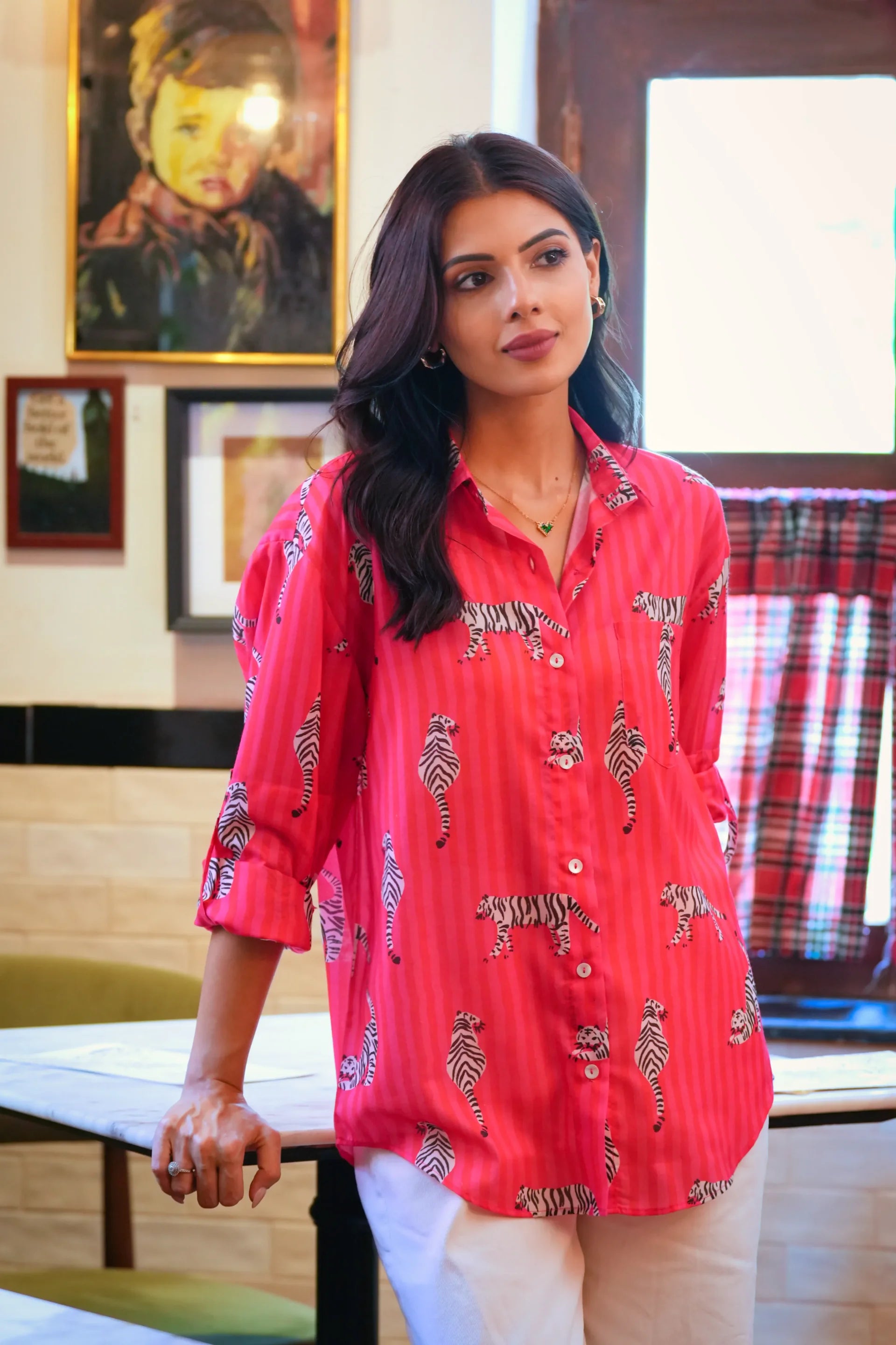 Elina Pink Printed Cotton Shirt
