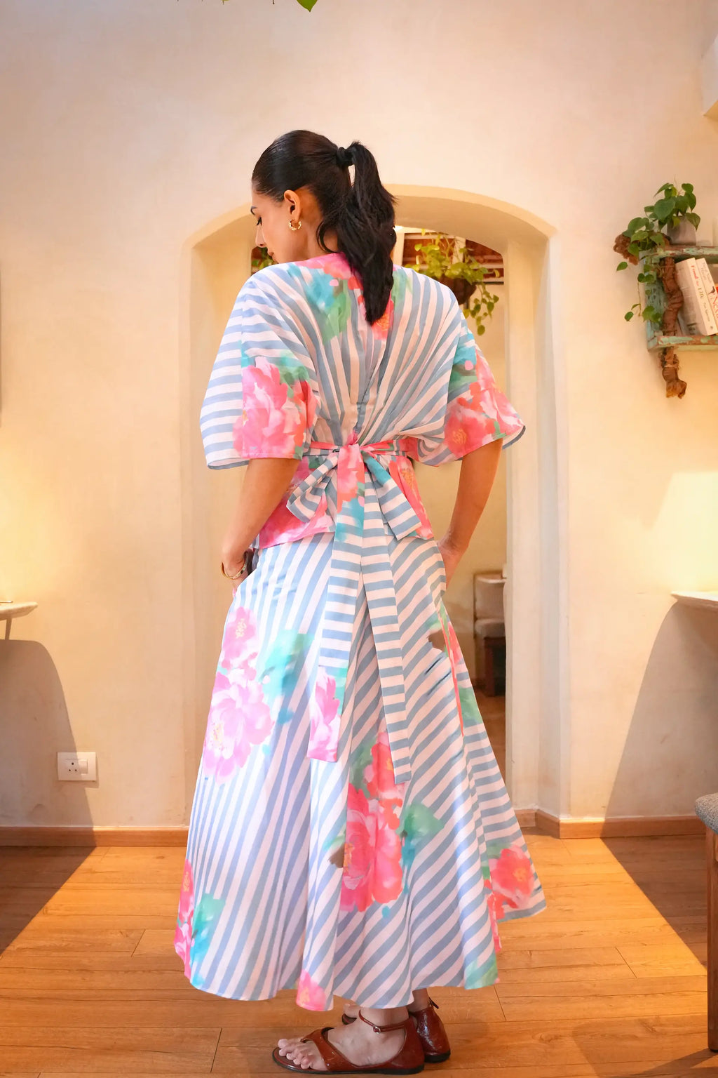 Iris Powder Blue Printed Cotton Skirt And Top Set