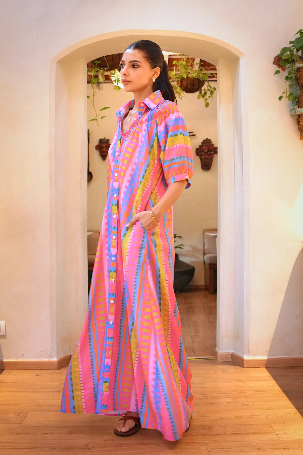 Amara Multicolor Printed Cotton Shirt  Dress