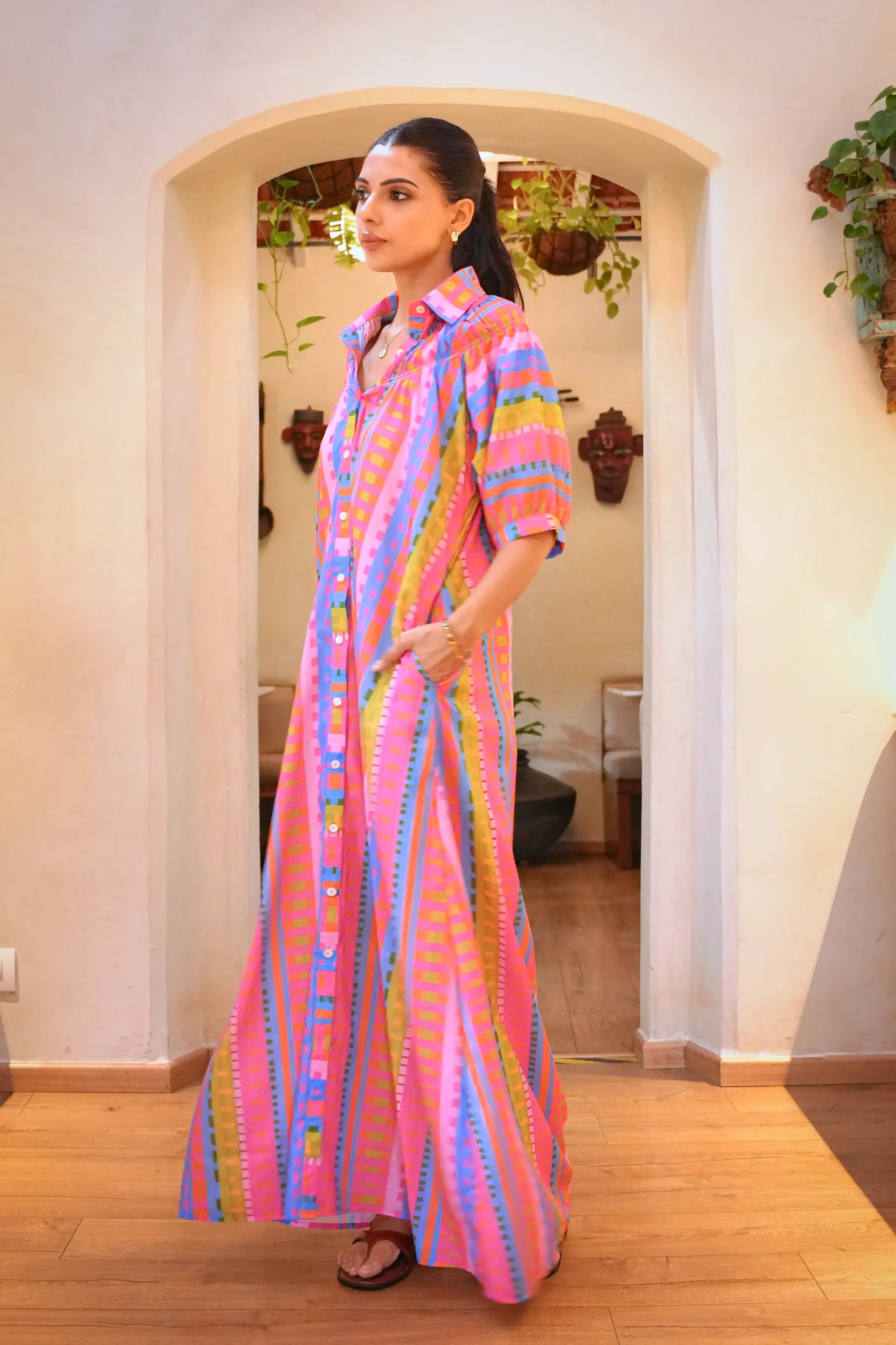 Amara Multicolor Printed Cotton Shirt  Dress