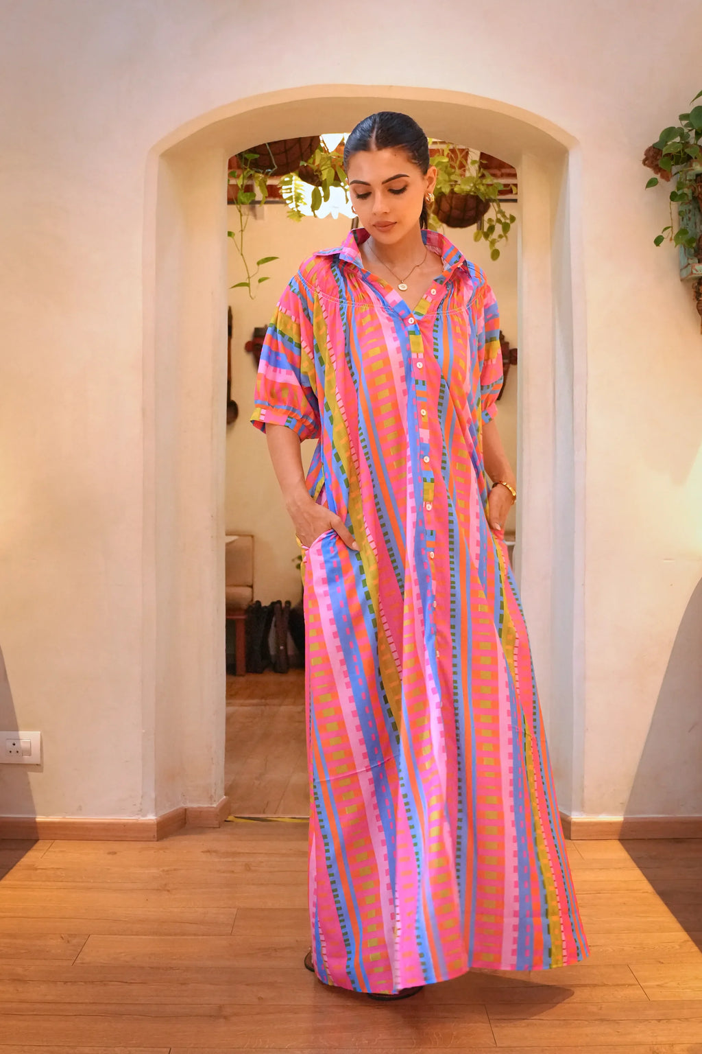 Amara Multicolor Printed Cotton Shirt  Dress