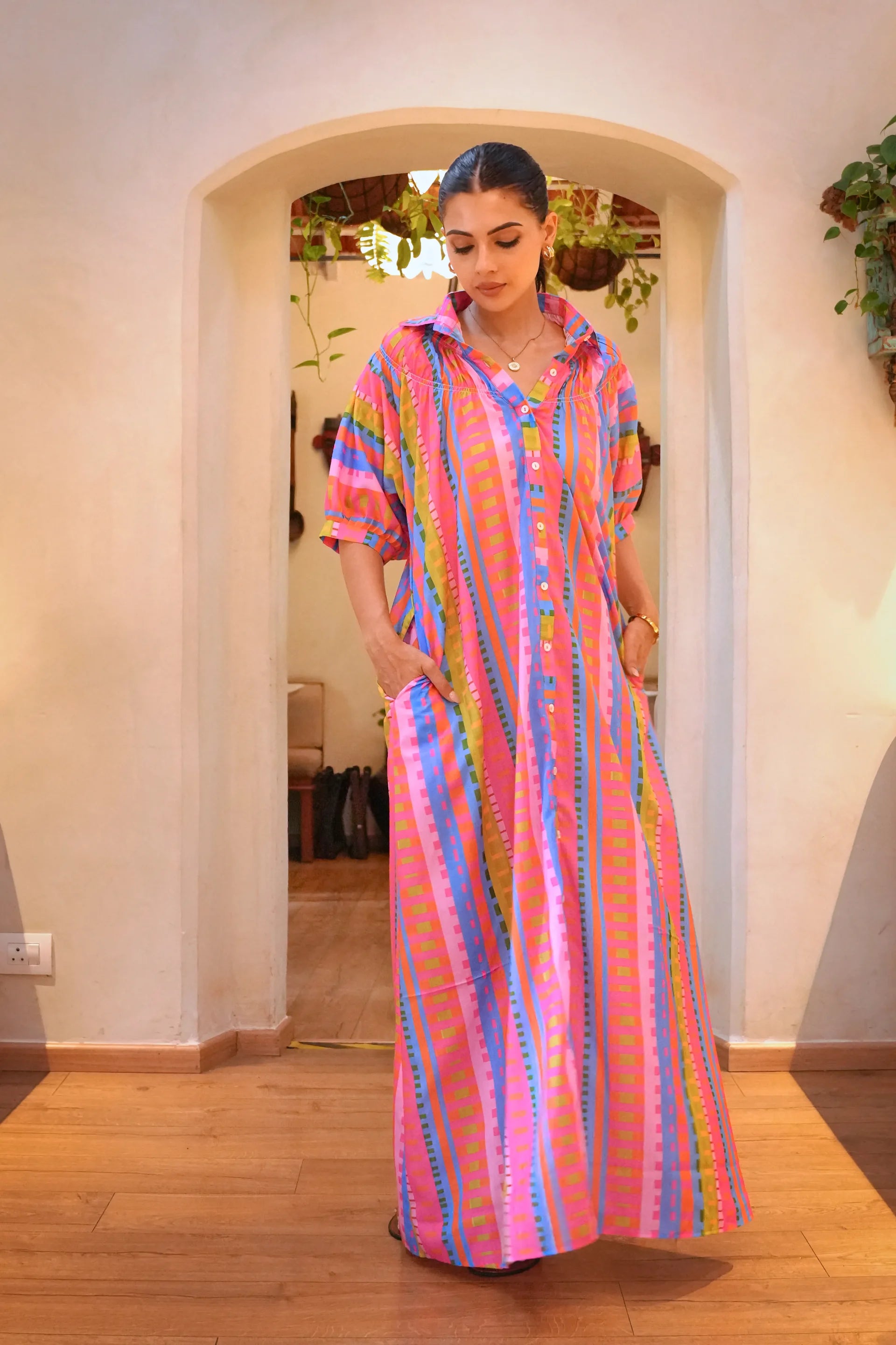 Amara Multicolor Printed Cotton Shirt  Dress