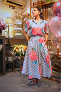 Fleur Powder Blue Printed Cotton Skirt And Shirt Set