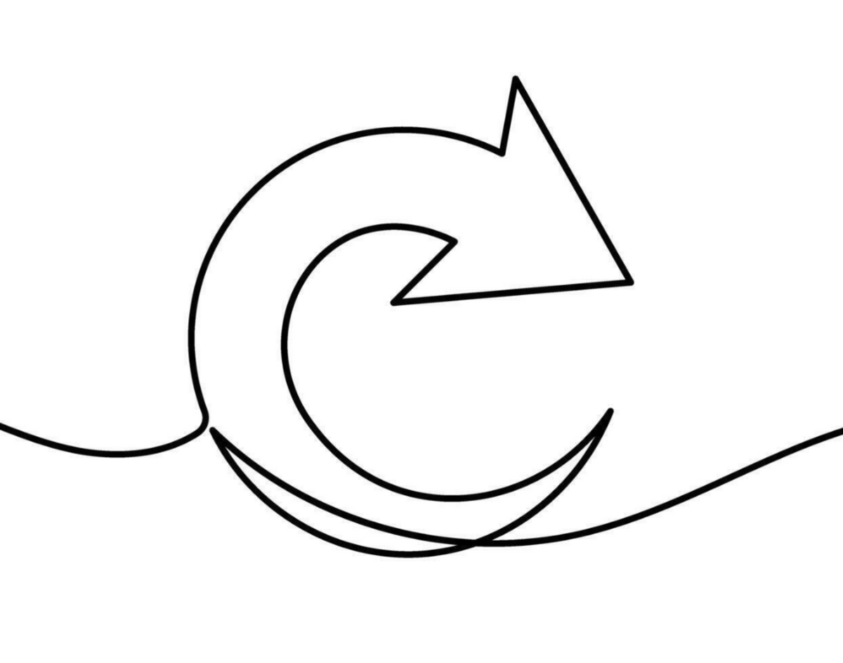 A minimalist black continuous-line icon of a refresh or reload arrow on a solid white background.