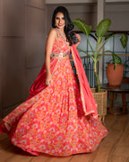 Rose Lehenga - Coral