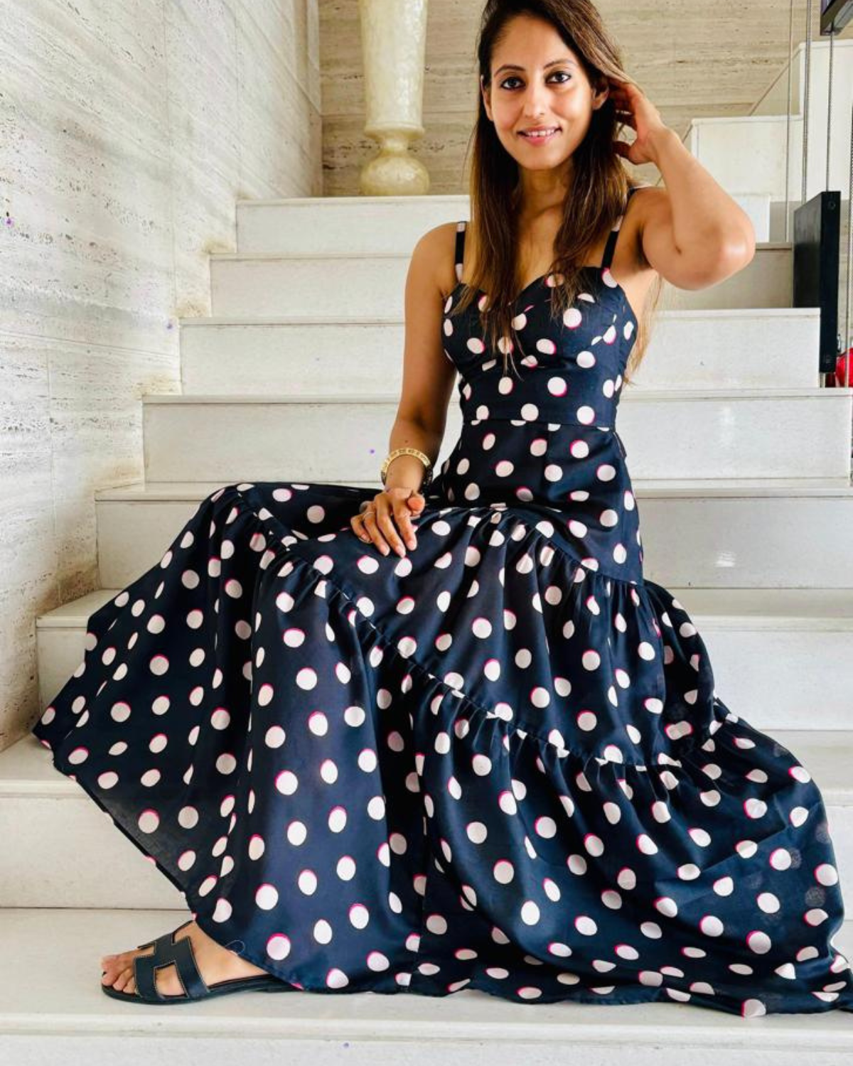 POLKA TIERED COTTON DRESS