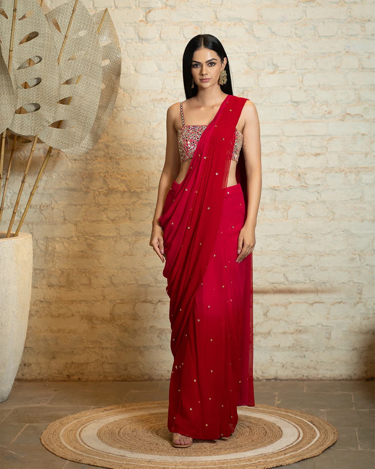 SHADED SAREE RED & PINK.