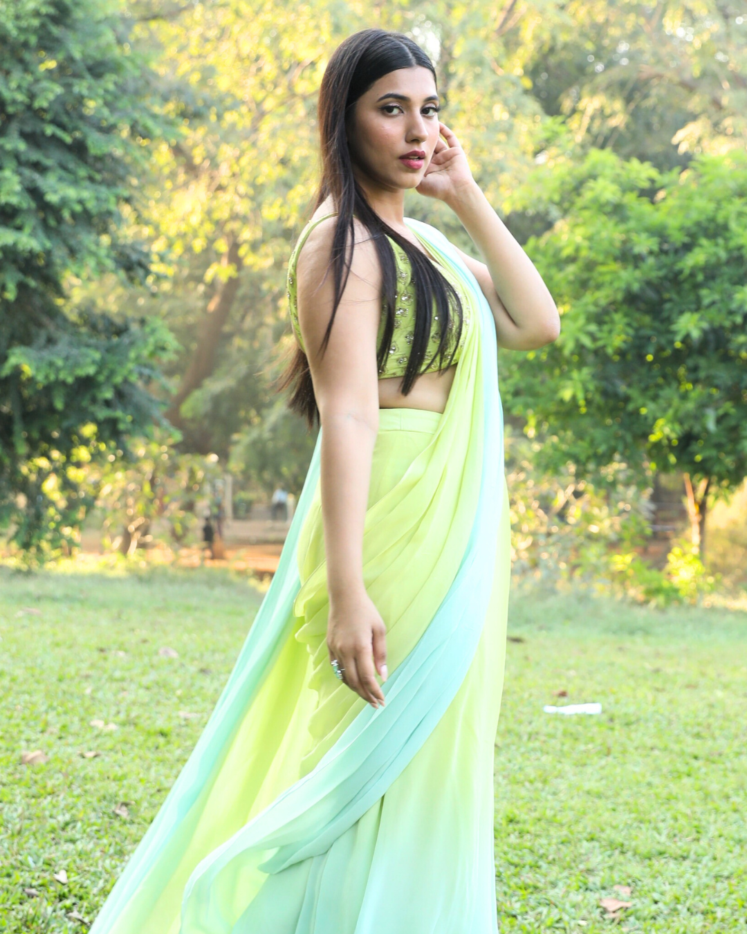 Tarun Tahiliani Draped Saree Gown | Women, Sarees, Pre-draped Sarees, Saree  Gowns, Blue, Foil Jersey, Round | Draped saree gown, Saree gown, Gowns