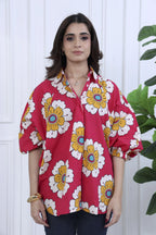 Elara Red Printed Cotton Shirt
