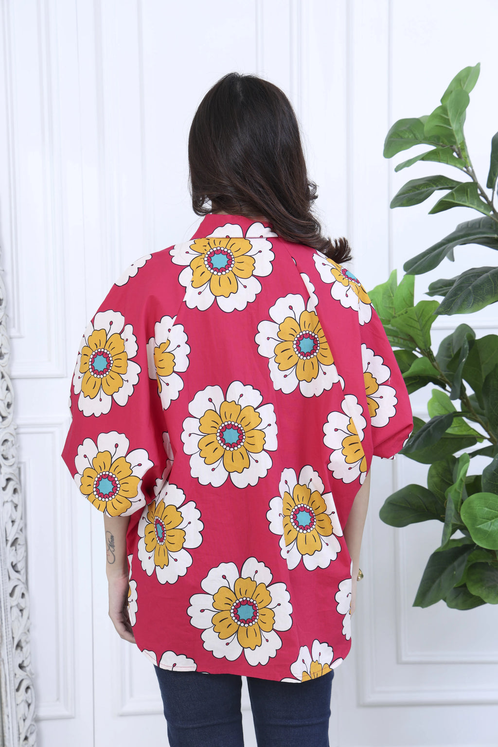 Elara Red Printed Cotton Shirt