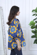 Elara Blue Printed Cotton Shirt