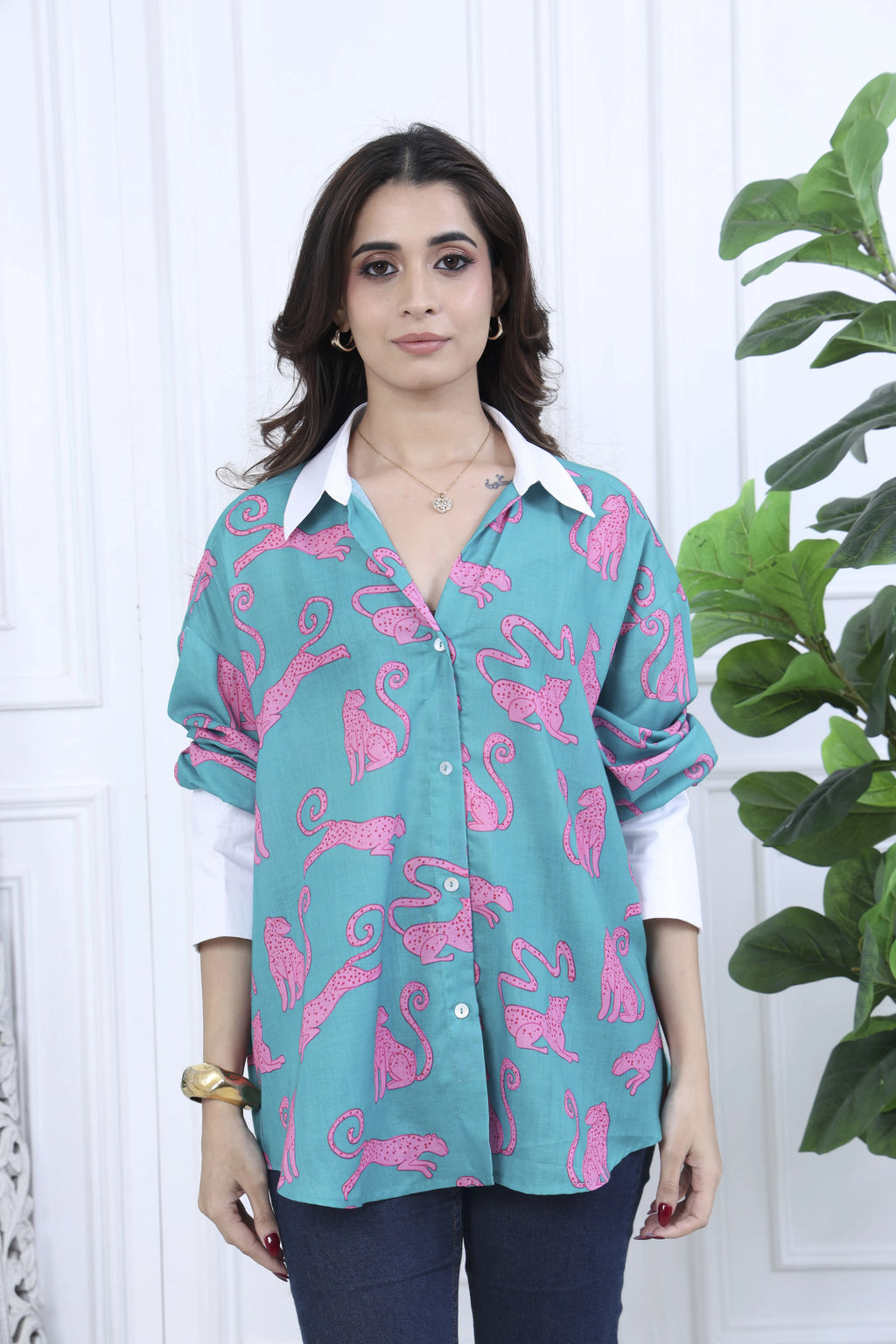 Zia Green Printed Cotton Shirt
