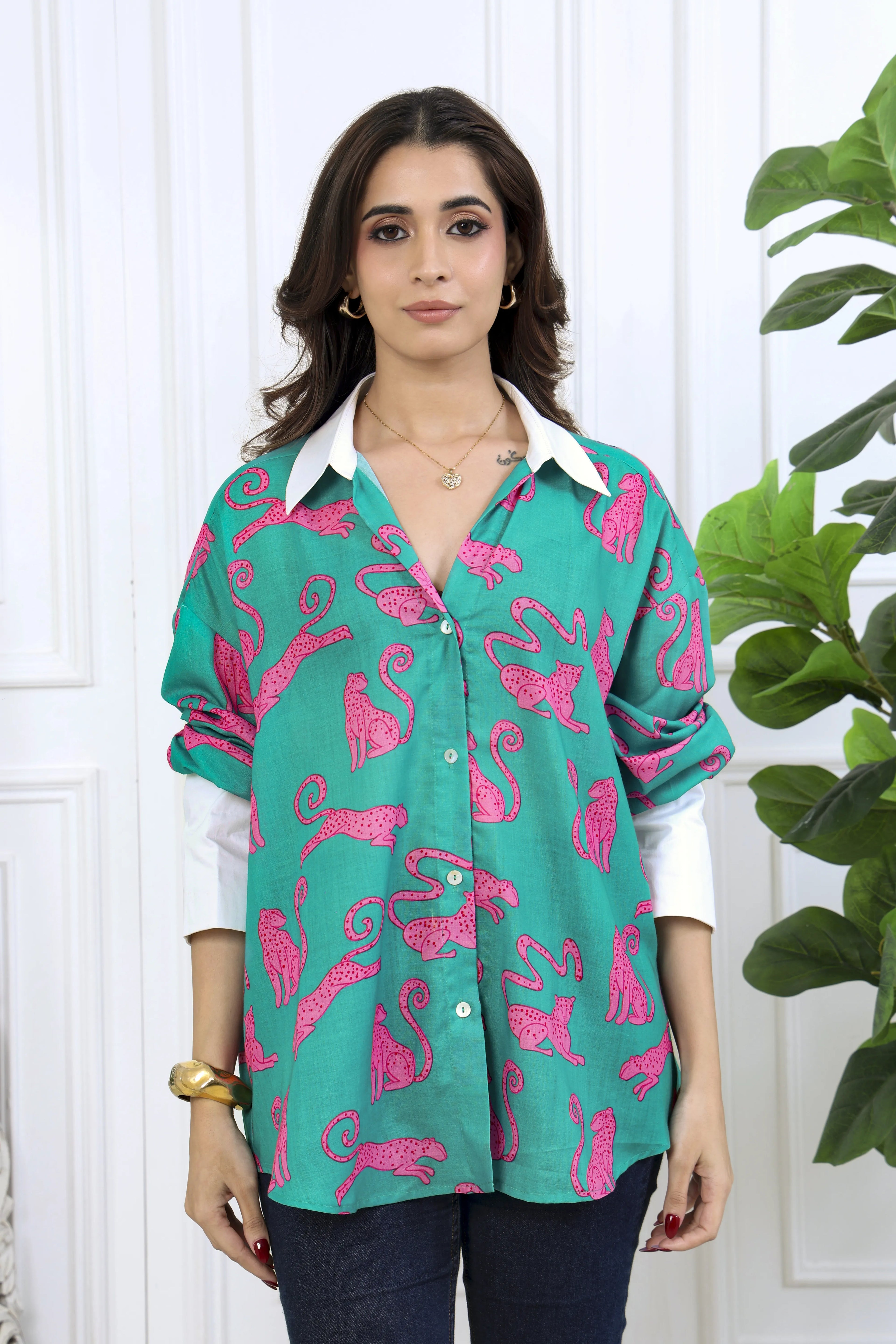 Zia Green Printed Cotton Shirt