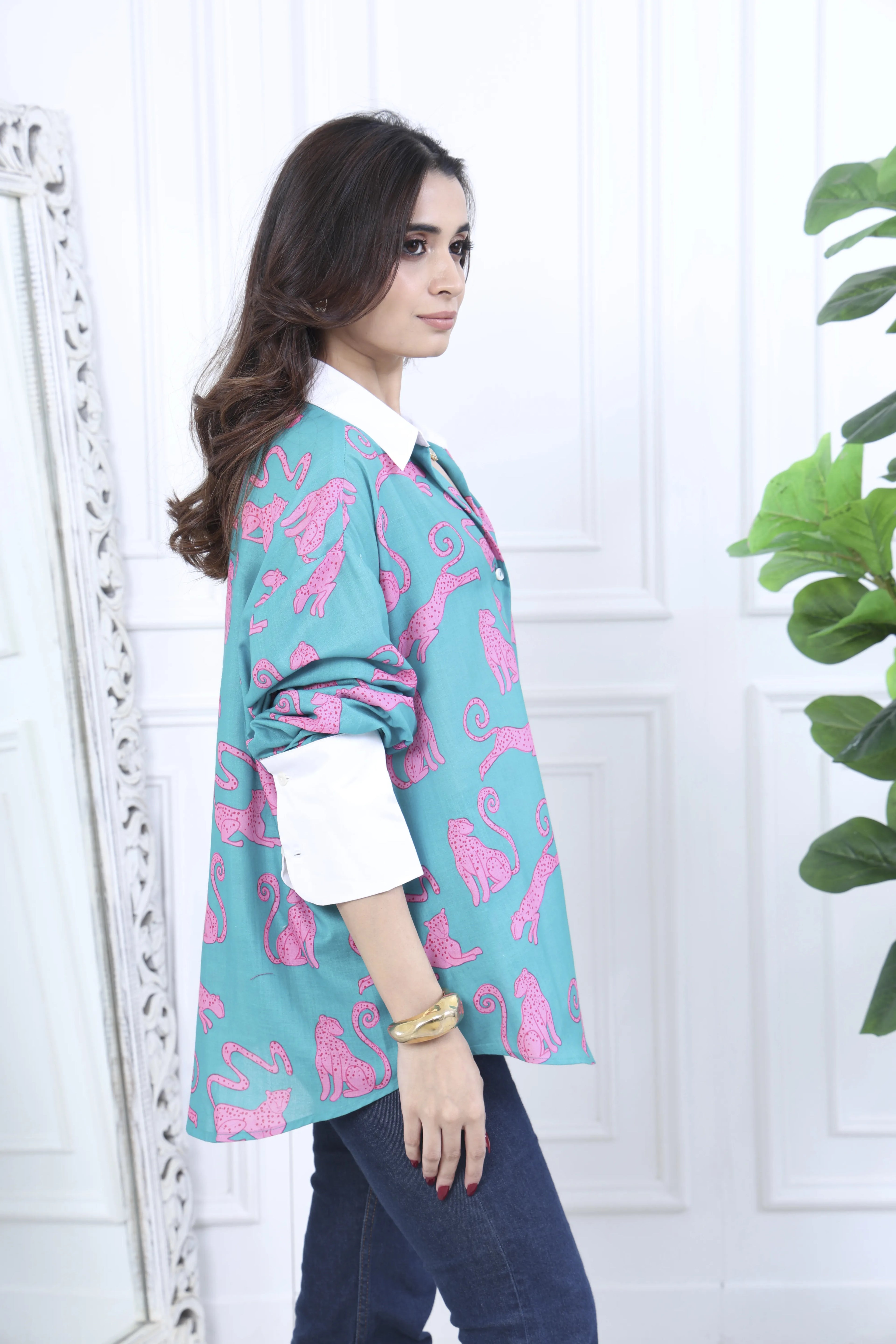 Zia Green Printed Cotton Shirt