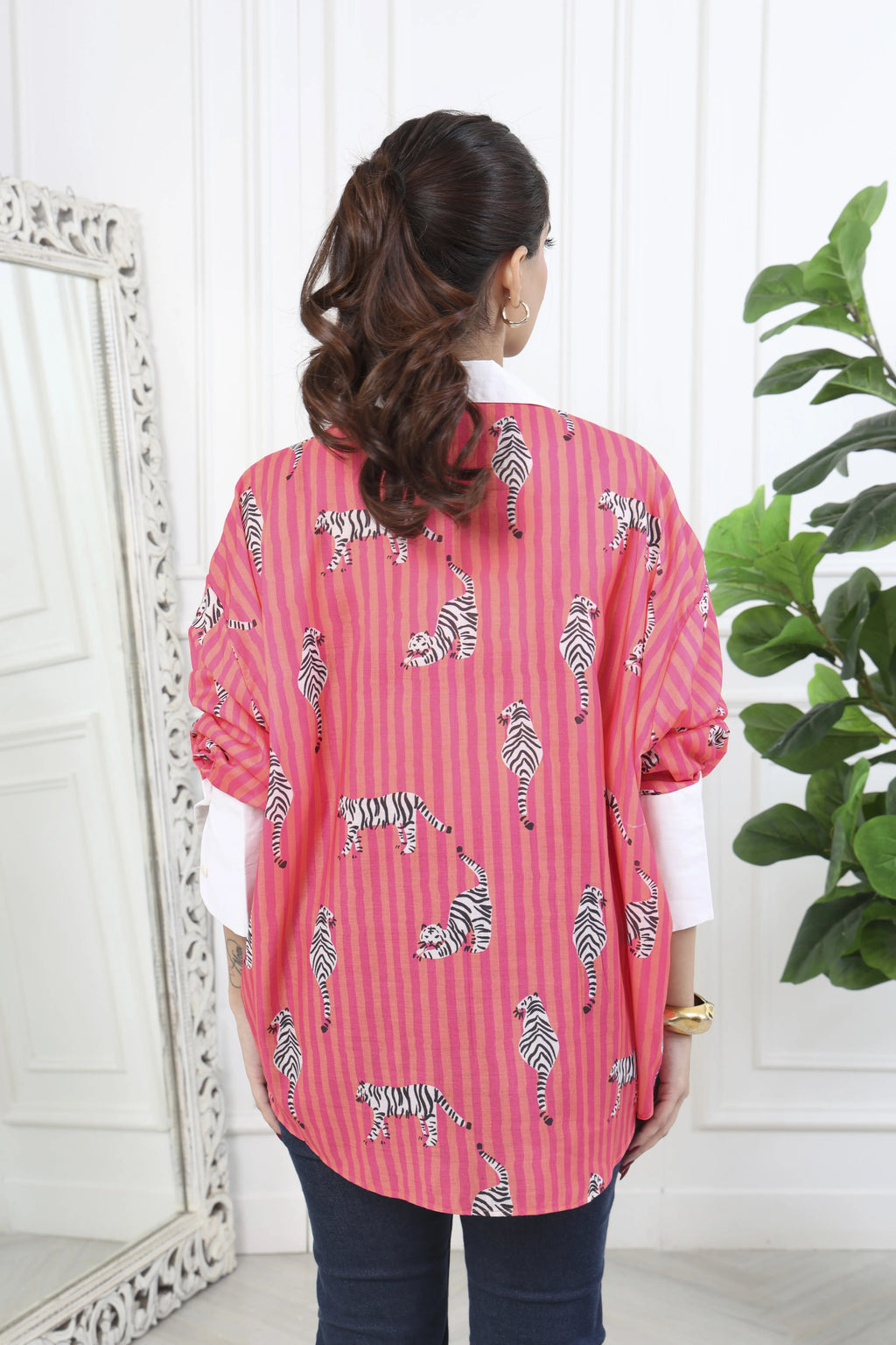 Zia Pink Stripes Printed Cotton Shirt