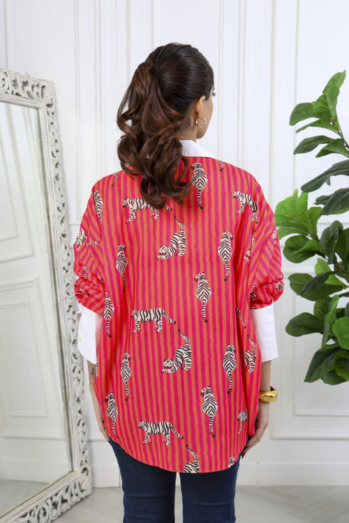 Zia Pink Stripes Printed Cotton Shirt