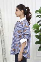 Zia Blue Stripes Printed Cotton Shirt
