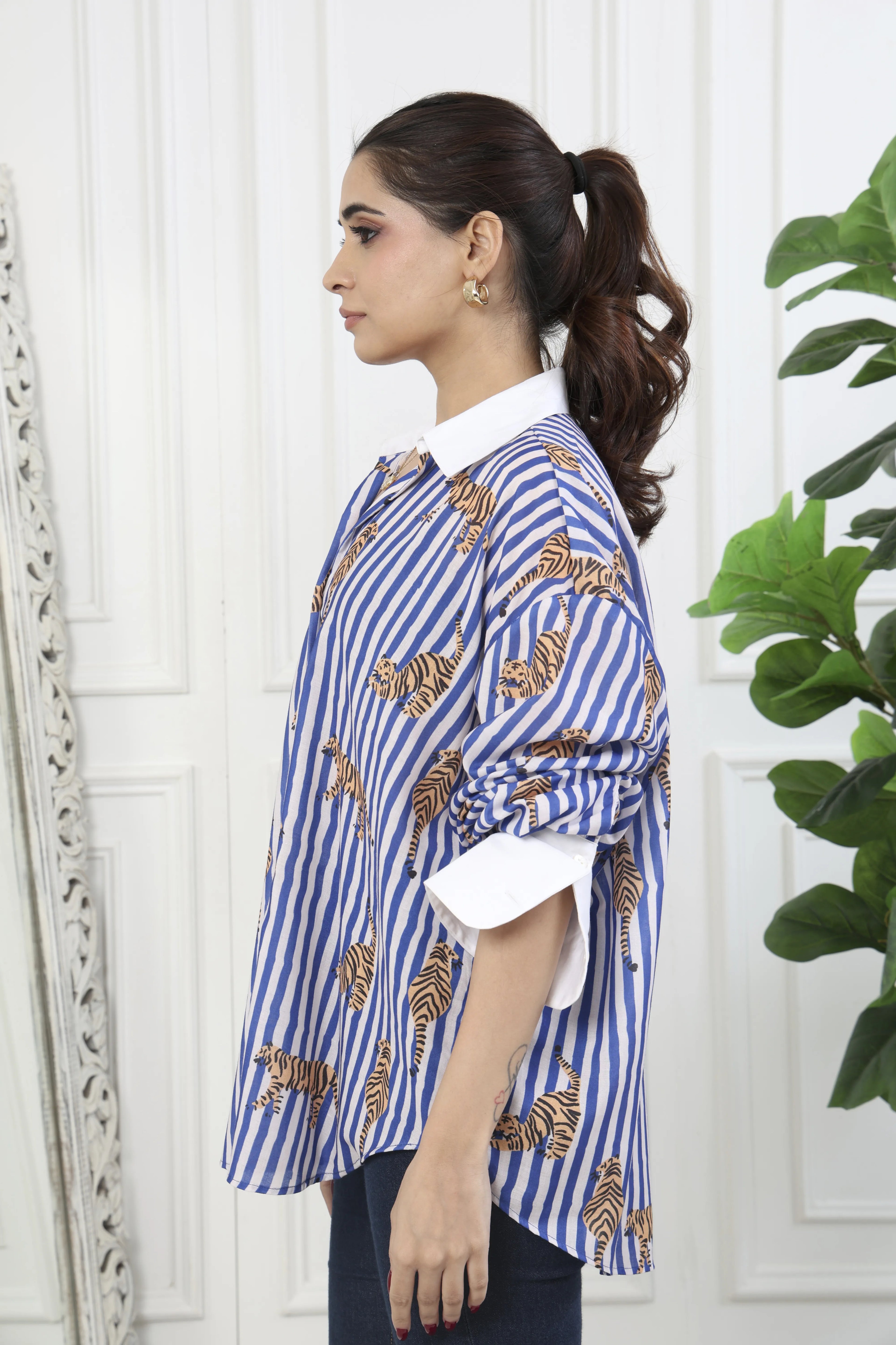 Zia Blue Stripes Printed Cotton Shirt