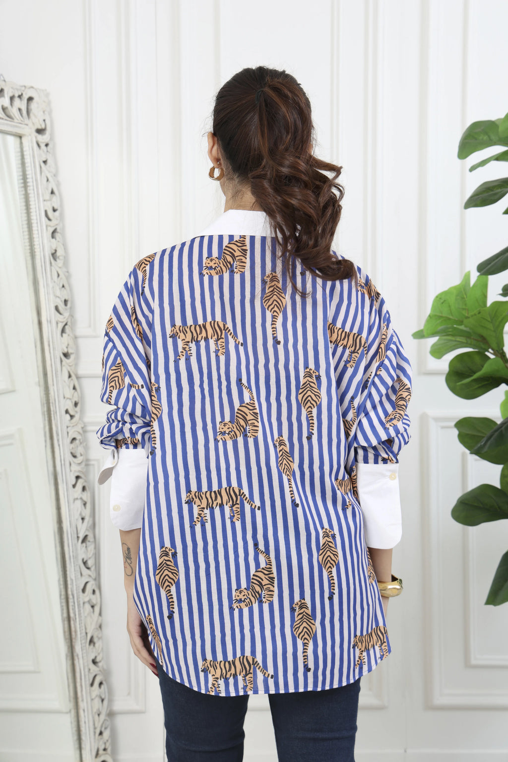 Zia Blue Stripes Printed Cotton Shirt