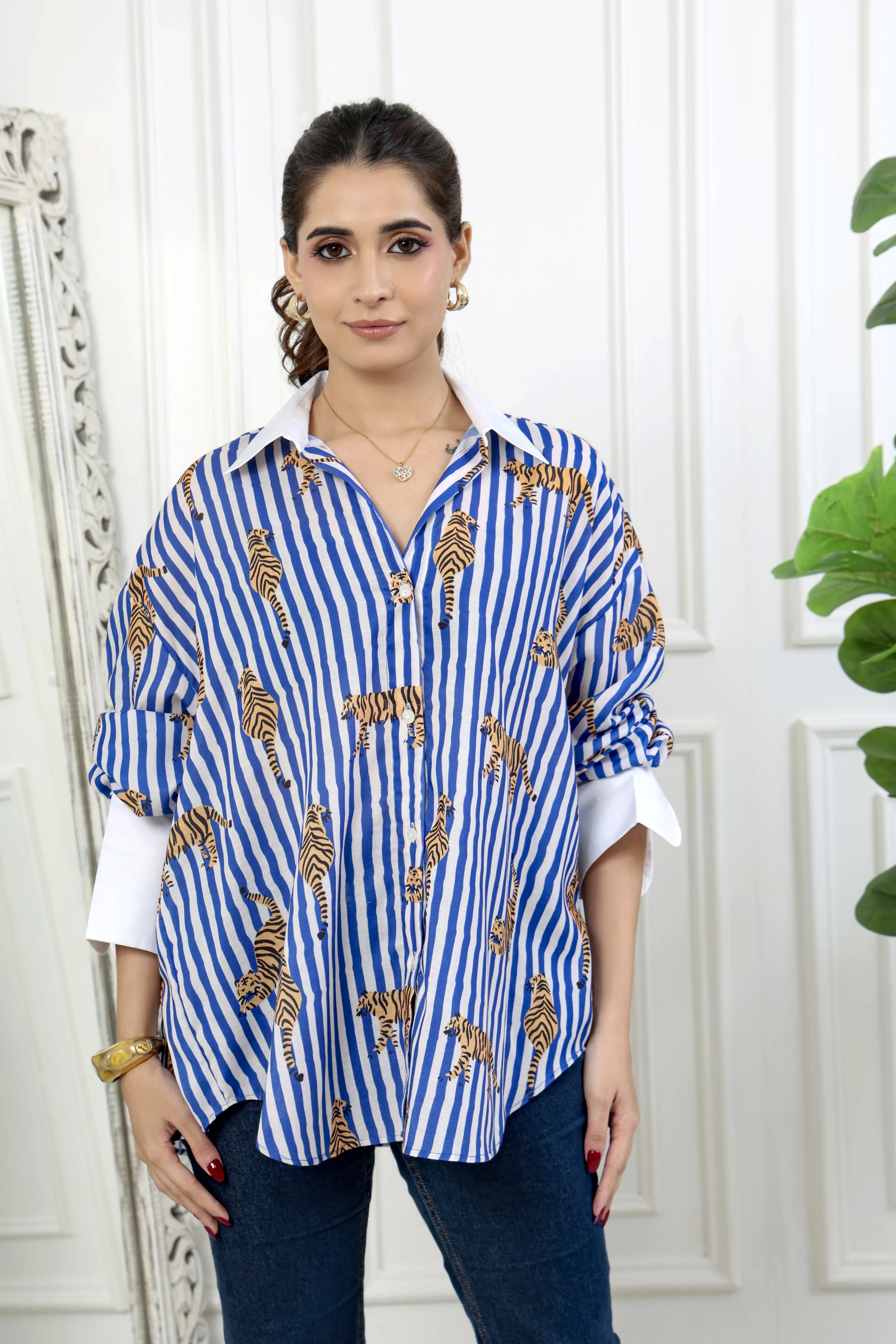 Zia Blue Stripes Printed Cotton Shirt