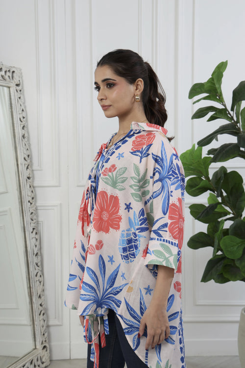 Rumi  Floral Printed Front Tie Up Shirt